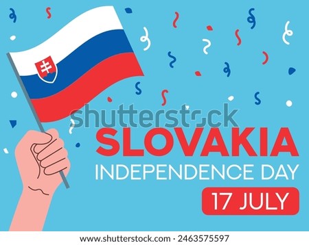 slovakia independence day 17 July. slovakia flag in hand. Greeting card, poster, banner template	
