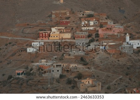Picture of old houses built with mud in the mountains in Morocco