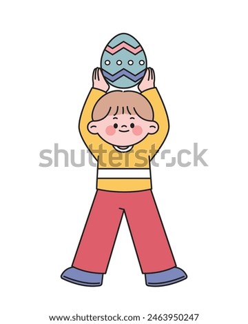 Boy holding easter eggs. Happy Easter Day. Flat cartoon style vector illustration isolated on white background