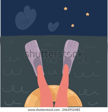 Cartoon vector illustration of Swimming flippers in the night over dark backround
