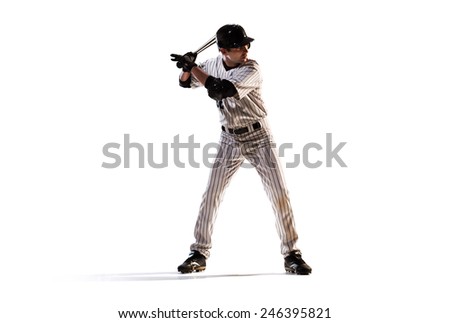 isolated on white professional baseball player in action
