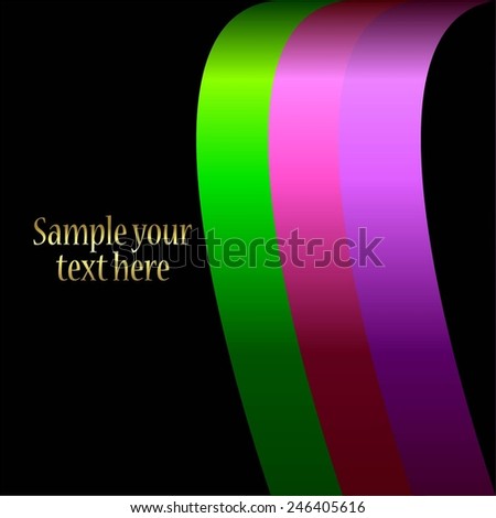 Vector illustration of Green - pink - purple ribbon on a black.