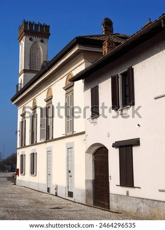Gaggiano, Milan, Lombardy, Italy: exterior of historic houses along the Naviglio Grande