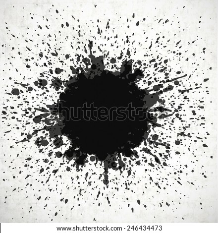 Grunge background with a big black splash for your design. Vector illustration on old paper.