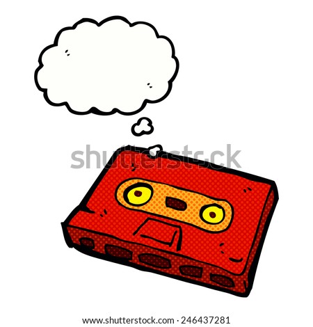 cartoon cassette tape with thought bubble