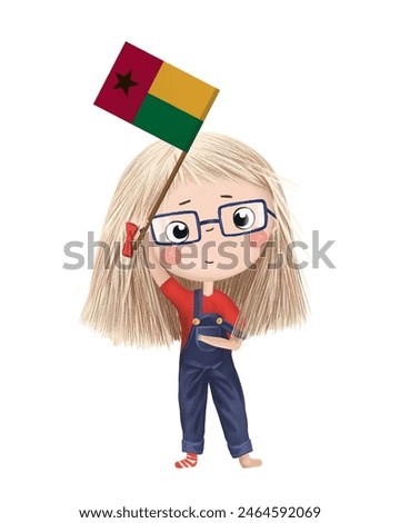 Funny cute girl with flag of Guinea- Bissau. Bright clip art isolated