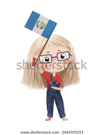 Funny cute girl with flag of Guatemala. Bright clip art isolated