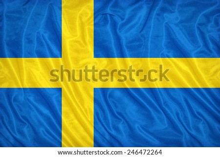 Sweden flag pattern on the fabric texture ,vintage style