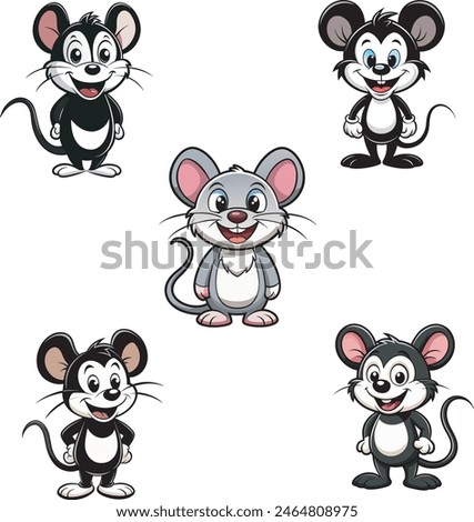 adorable smiling cartoon mouse silhouette black vector illustration on white background