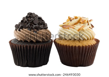 Dilicious chocolate and coffee caramel cupcake in isolated background. Royalty-Free Stock Photo #246493030