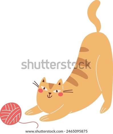 Cat Playing With Yarn Vector Illustration