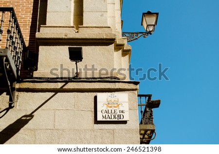 Architecture of Madrid, sign says street of Madrid