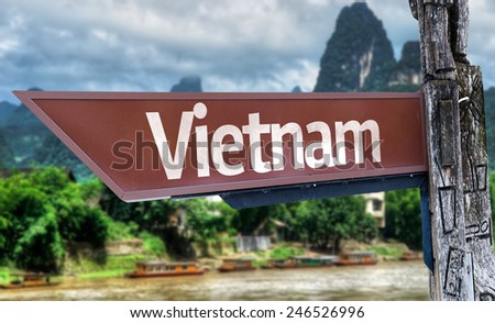 Vietnam wooden sign with exotic background