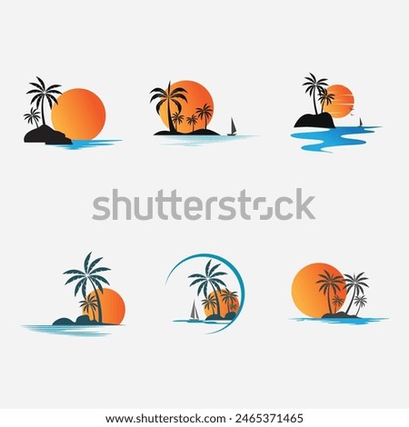 set of logos and symbols icons panorama of natural beach beauty