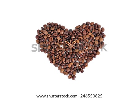 heart made of roasted coffee beans, and anise seeds 