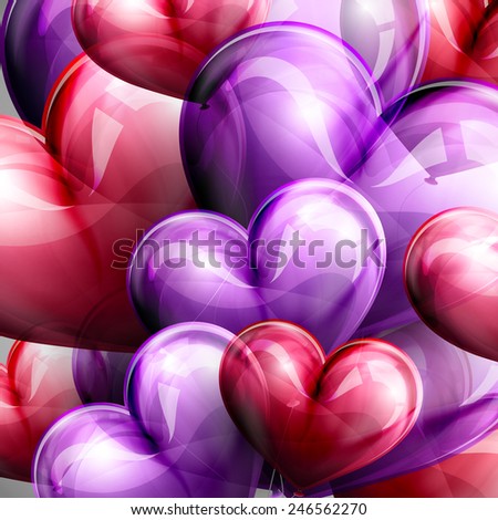 vector holiday illustration of flying balloon hearts. Valentines Day or wedding background