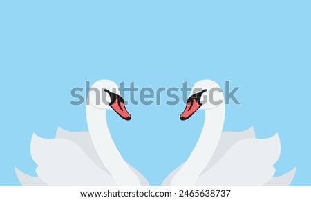 Vector illustration of beautiful swans. Flat illustration of swans in love who stood up in the shape of a heart.