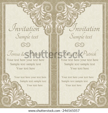 Baroque invitation card in old-fashioned style, beige