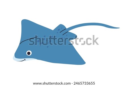 Floating eagle ray fish. Isolated marine animal, sea or ocean creature. Devilfish underwater stingray giant aquatic animal. Cute smiling swimming manta cartoon character. Vector in flat style