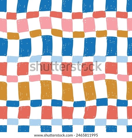 Seamless Hand Drawn Stripe Checkerboard Pattern Fun Circus Naive Vertical Organic Check Tile Pattern Irregular
