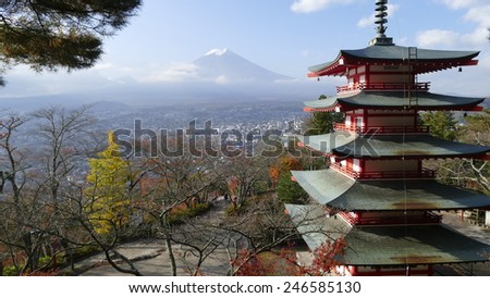 Image of the sacred mountain of Fuji in the background of blue sky at Japan for adv or others purpose use