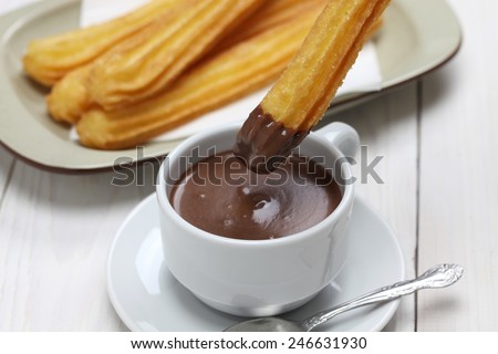 churros and hot chocolate, spanish breakfast