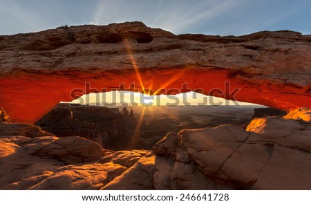 Sunrise at Mesa Arch in Canyonlands National Park near Moab, Utah, USA Royalty-Free Stock Photo #246641728