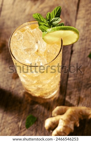 Refreshing Golden Ginger Beer with Lime and Mint