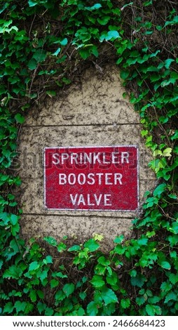Sing Sprinkler booster valve on the wall with green leaves