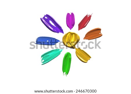 Painted flower with multicolor petals on white background
