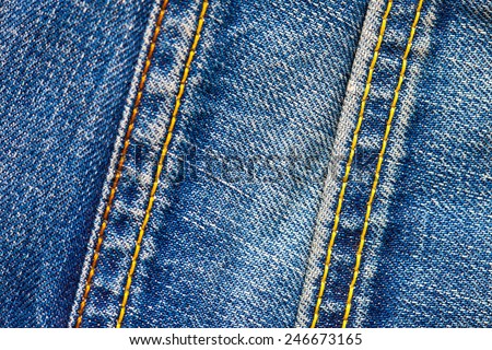 two stitches on jeans, close-up