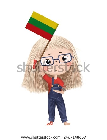 Funny cute girl with flag of Ghana. Bright clip art isolated
