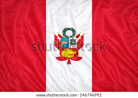 War flag of Peru flag pattern on the fabric texture ,vintage style
