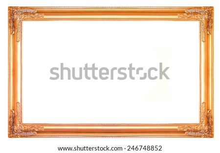 Old vintage gold frame over empty white background with free blank space.