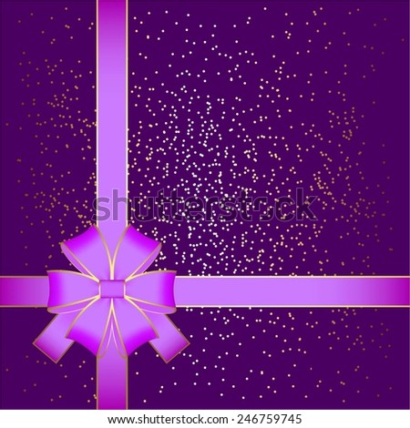 Vector illustration of Purple bow on a purple background with sparkles.
