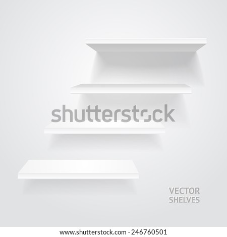 Illustration of white shelves on light background