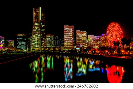 Yokohama City skyline at night, Japan