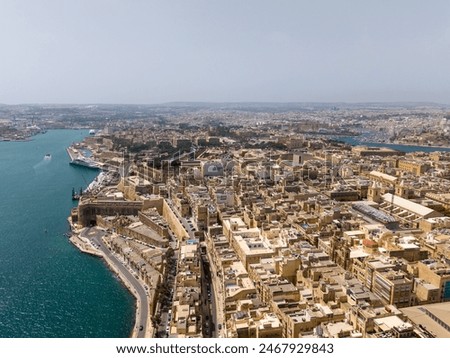 Aerial view of Valletta, the capital city of Malta on a sunny day.