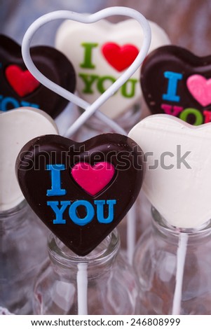 Chocolates on sticks in the shape of a heart