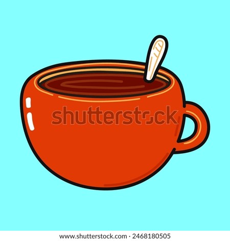 Cup of coffee character. Vector hand drawn cartoon kawaii character illustration icon. Isolated on blue background. Happy Cup of tea character concept