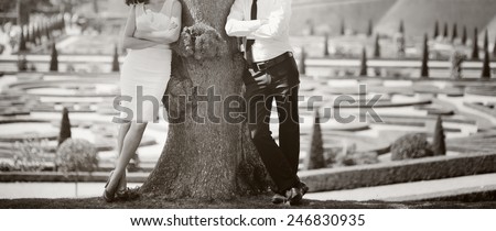 Happy just married couple. Wedding picture in black and white. 