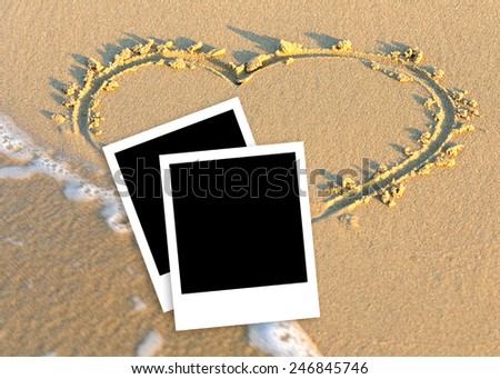 Instant photo frames on the beach background