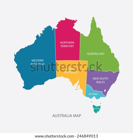 AUSTRALIA MAP COLOR WITH REGIONS flat design illustration vector Royalty-Free Stock Photo #246849013