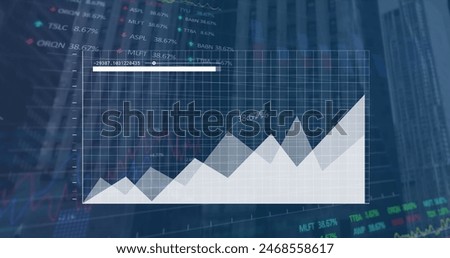 Image of statistics and financial data processing over grid. Global business, finances, computing and data processing concept digitally generated image.