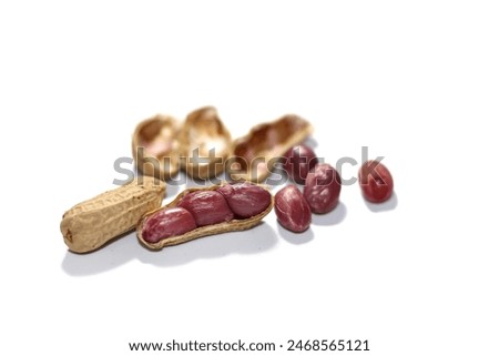 Pictures of peanuts put on white background with isolated concept.