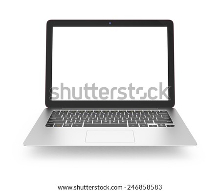 Ultra slim laptop computer isolated on white background. Blank screen for copy space.