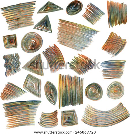 vector set of colored pencils scribbles,  collection of hand drawn  textures, hatching, scratch