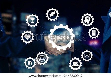 Business icon Partnership virtual screen interface.Business man shaking hands concept