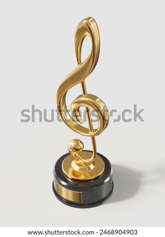 3d rendering, golden G-clef, Trophy isolated, high angle, white background