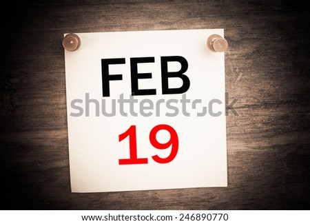 February 19 calendar on note paper  